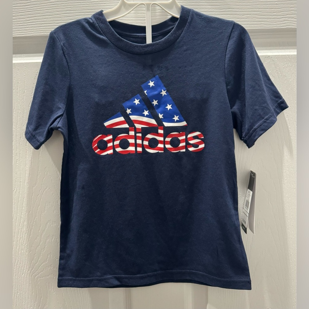 NWT Little Boys’ Adidas American Flag Logo T-Shirt - Navy Blue